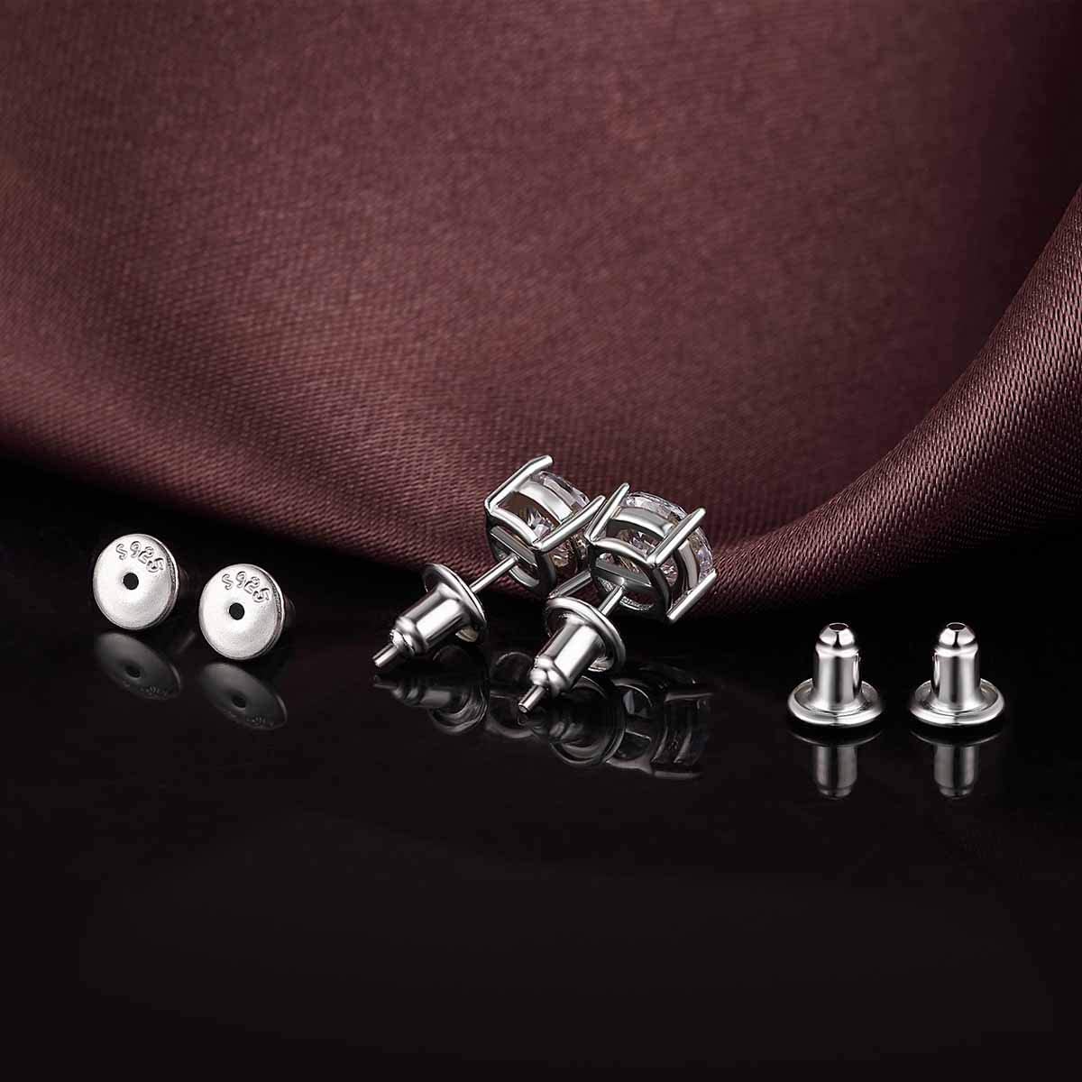 14K Gold Bullet Locking Earring Backs for Diamond Studs,925 Sterling Silver Hypoallergenic Replacements Backings for Pierced Earrings, Silver 5 Pairs